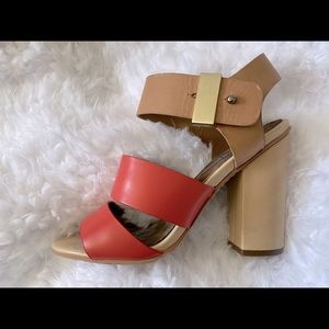 Sam Edelman Tan/Red Block Heels Size 6.5